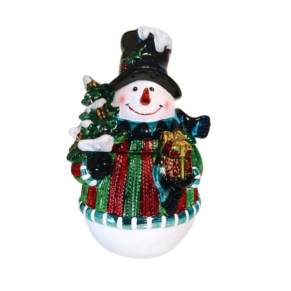 David’s Cookies Metallic Snowman Holding Christmas Presents Cookie Jar - Picture 1 of 8
